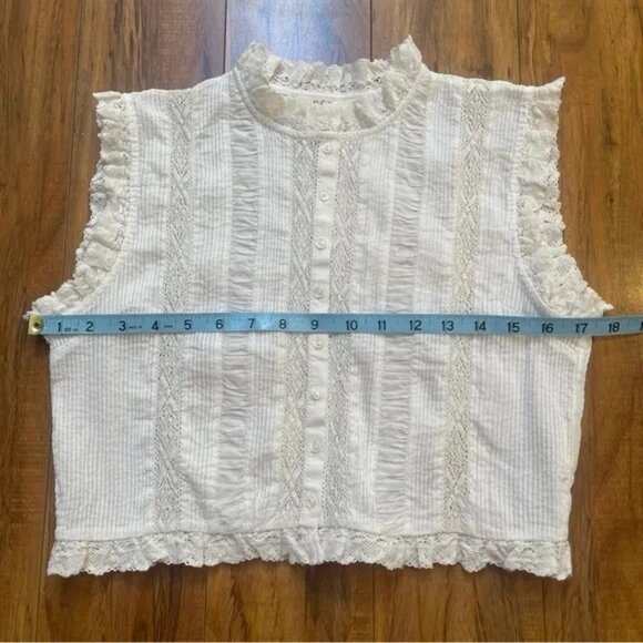 Doen Hallie White Pintuck Lace Ruffle Organic Cotton Blouse - Small - Picture 7 of 9